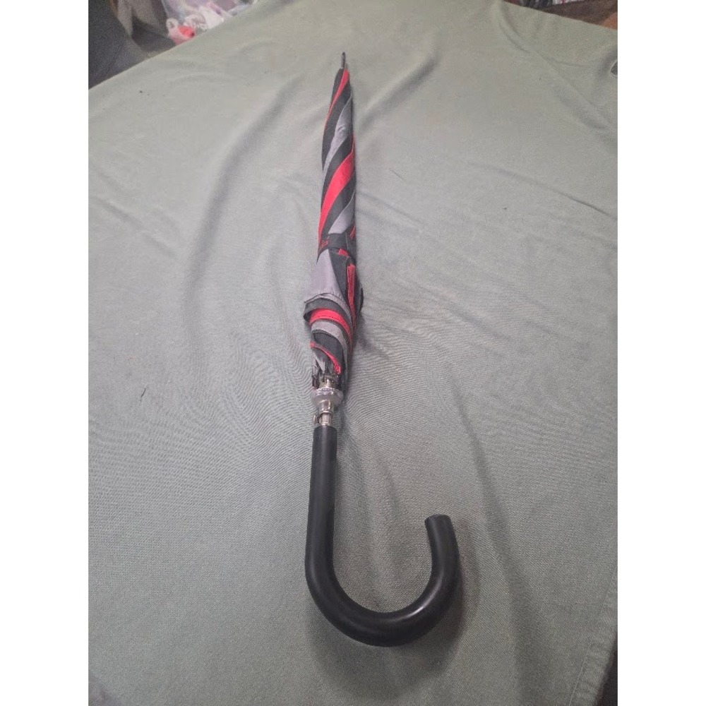 VTG Claiborne for Men Umbrella Red Black Grey Colorblock Hook Handle 34 Inch